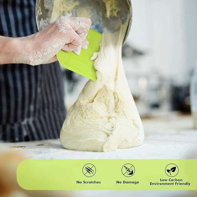 SURDOCA Dough Scraper Bench Scraper - 3P 8.3x5.5" Plastic Flexible Bowl Scraper, Sharp Edge & Angles Cake Scraper. Non-Slip Bakeware Decorating Tools Sculpting & Modeling Tools - Yellow+White+Yellow