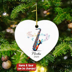 Saxophone Lovers Ceramic Ornament 2025, Personalized Saxophone Christmas Ornaments Gifts for Saxophonist, Musical Instrument Player Ceramic Ornament Xmas, Custom Name & Year Saxophonist Decoration
