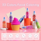Food Coloring - 33 Food Grade Vibrant Colors Food Coloring Liquid Set, Food Dye Color for Baking, Icing, Cookie, Cake Decorating, Easter Egg, DIY Making Supplies Kit (0.25 Fl Oz (Pack of 33))