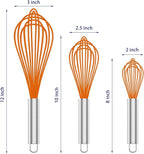 Orange Silicone Whisk, Professional Whisks For Cooking Non-Scratch, Stainless Steel & Silicone Wisk, Plastic Rubber Whisk Tool For Nonstick Cookware Pans, BPA free, Silicon Wisks Set of 3