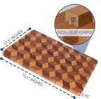 End Grain Wooden Cutting Board for Kitchen 15"x 11" - Walnut Hardwood Chopping Block with Non Slip Grips - Ideal for Charcuterie & Meat Butcher - Handmade 3D Design Wood (0.75" Thick, Large)