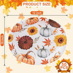 WDF 50 Pack Fall Oval Paper Plates - 10" x 12" Pumpkin and Maple Large Paper Plate - Thanksgiving Autumn Leaves Plates Disposable Heavy Duty Dinner Size - Suitable For Thanksgiving/Fall Theme Party