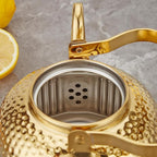 SANQIAHOME Antique 1.2L (40Oz) Stainless Steel Teapot with Infuser Gold
