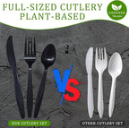 Black Plastic Silverware, Compostable No Plastic Utensils 120 Forks 120 Spoons 60 Knives Disposable Cutlery, Eco Friendly Compostable Utensils, Disposable Forks Spoons Knives Set