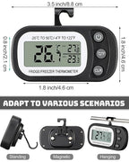 Frienda 12 Pack Black and White Digital Fridge Thermometer Waterproof Refrigerator and Freezer Room Max/min Record Function LCD Screen Refrigerator Thermometer with Hook and Magnetic Back for Home