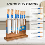 Magnetic Knife Block, Thickened Acacia Wood Resin Kitchen Knife Holder Stand with Strong Magnets, Multifunctional Double Side Knife Storage Organizer for Kitchen Counter