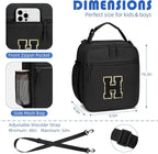 Initial Insulated Lunch Bag for Boys Kids, Back to School Gift, Reusable Leak-proof Lunch Box with Adjustable Strap for School Daycare Travel Picnic（Black，H）
