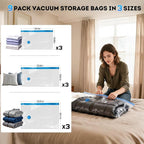 Mapambo Vacuum Seal Bags for Clothing Travel with Electric Pump, 9 Pack Vacuum Bags in 3 Combo sizes, Space Saver Vacuum Storage Bags, Reducing Luggage Volume by up to 80% (9 Combo Travel Size)