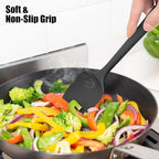 3-Piece Silicone Spatula Scrapers: Doosu 600°F Heat Resistant Food Grade Kitchen BPA Free Rubber Baking Cooking Tool Nonstick Utensil Set for Mixing, Scraping, Folding, Stirring, Serving (Black)