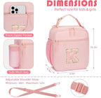 Initial Insulated Lunch Bag for Girls Kids, Back to School Gift, Reusable Leak-proof Lunch Box with Adjustable Strap for School Daycare Travel Picnic (Pink,K)