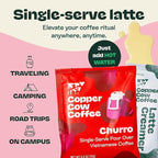 Copper Cow Coffee Pour Over Vietnamese Coffee Pouches + Sweetened Condensed Milk Creamers (8 Coffees & 8 Milk Creamers) | Churro Lattes, No Refrigeration Needed, Travel Friendly
