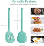 U-Taste 600ºF Heat Resistant Silicone Turners: 13.6in Long Solid & Slotted Kitchen Spatula Flipper, Wide and Large Flexible Cooking Utensil for Flipping Egg, Pancake, Cookie (Aqua Sky, 2PCS)
