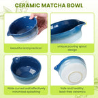 Matcha Whisk Set, Ceramic Matcha Set, Matcha Bowl, Matcha Whisk and Holder, Bamboo Scoop, Scoop Rest, Sifter and Tea Towel - 7 Pcs Matcha Kit for Lovers Family Birthday Gift (Blue)
