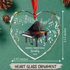 Unique Piano Glass Christmas Ornament Gift for Daughter Son Brother Sister Kids, Customized Year Text Name Piano Player Pianist Keepsake Ornaments, Personalized Piano Instrument Glass Xmas Ornament