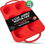 Silicone Jumbo Muffin Pan 6 Cup–Non-Stick Cupcake Pans for Baking, Heavy-Duty Large Silicone Muffin Pans for Baking, BPA-Free, Easy-Release, Oven & Dishwasher Safe