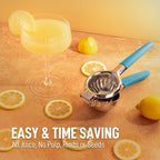 Zulay Kitchen Lemon Squeezer Stainless Steel with Premium Heavy Duty Solid Metal Squeezer Bowl and Food Grade Silicone Handles - Large Manual Citrus Press Juicer and Lime Squeezer (Blue)