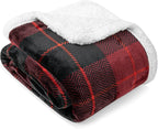 Pavilia Red Plaid Sherpa Throw for Twin, Plush Flannel Fleece Blanket and Throws, Soft Fuzzy Cabin Blanket for Sofa Bed, Warm Cozy Winter Gift, 60x80
