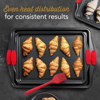 Baking Sheet Set, 2-Piece Large Cookie Sheet Set with Silicone Handles, Steel Baking Pan, Baking Sheets for Oven, BPA Free Nonstick Set, Half Sheet Pans, Black Baking Tray
