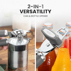 Zulay Kitchen Heavy Duty Stainless Steel Can Opener Manual with Bottle Opener - Rust Proof Manual Can Opener With Turn Knob & Comfy Soft Grip Handles - Light Gray