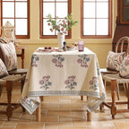 ISAENNE Designer Linen Light Beige Rectangular Tablecloth,French Colorful Floral Table Cloth,Stain Resistant Decor Tablecloths for Dining Thanksgiving Christmas Kitchen,55"*79"-Helena E