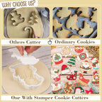 Flycalf Christmas Cookie Cutters with Plunger Stamps Christmas Hat Shapes Fall Holiday PLA Baking Accessories Cutter Molds Gifts for Kids Decorative Party 3.5" Kitchen Cake Supplies