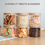 Liuruiyu Glass Food Storage Jars 6-Pack - 4x4 in-Clear Glass Food Canisters with Bamboo Lid Airtight For Serving Tea, Coffee, Flour, Sugar, Candy, Cookie, Spice and More (Circular)