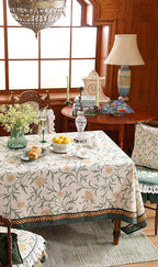 patdrea Designer French Linen Table Cloth for Rectangle Table,Vintage Fall Decorative Tablecloth,Floral Decoration Cover for Kitchen Dining Christmas,Tea Party,Thanksgiving,63"x87"-Littledaisy