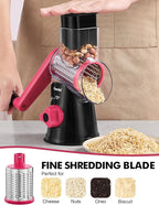 Geedel Rotary Cheese Grater, Kitchen Mandoline Vegetable Slicer with 3 Interchangeable Blades, Easy to Clean Rotary Grater Slicer for Fruit, Vegetables, Nuts