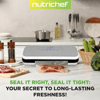 NutriChef Vacuum Sealer Machine – Compact Silver Vacuum Sealing System with Dry & Moist Modes, LED Indicators, Starter Kit & Extra Bags – Ideal for Food Preservation, Meal Prep & Sous Vide Cooking