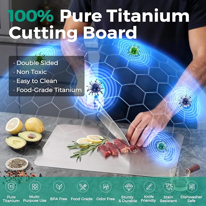 Katuchef Titanium Cutting Board - Upgraded 100% Pure Titanium Cutting Boards for Kitchen Non Toxic, Double-Grade Hygiene Durable Non Moldy Dishwasher Safe Meat Fruit Metal Board (1PC 12 * 18 Inch)