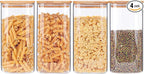 Glass Storage Containers with Lids, Glass Jars with Bamboo Lids, Large Food Storage Jar, Sugar, Pantry Storage Container for Pasta Rice Flour Oats Nuts Tea Spice (Square 54oz 4pack)