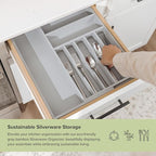 KitchenEdge Premium Silverware, Flatware and Utensil Organizer for Kitchen Drawers, Food-Safe Contract Grade, Expandable from 10.5 to 19 In, Gray Bamboo