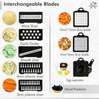 16-in-1 Vegetable Chopper and Slicer with 8 Blades – Veggie Cutter, Dicer, Food Chopper with Container & Lid – Multi-Purpose Kitchen Tool for Easy Meal Prep (Black)