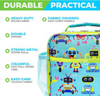 kinsho Bento Lunch Box and Insulated Bag, Water Bottle & Ice Pack Set for Kids Toddlers, 4 Portion Sections, Removable Tray, PreSchool Kid Toddler Daycare Lunches, Snack Container, Robot