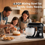 Kitchen in the box Stand Mixer - 6.5 Quart Mixing Bowl with Handle, 900 Watt Heavy Bread Dough Standing Mixers Tilt-head with Dough Hook, Whisk, Flat Beater and Splash Guard (Black)