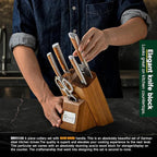 Sunnecko Knife Set for Kitchen - Block Knife Set of 6pcs with High Carbon Stainless Steel 1.4116 Chef Knife Set - Kitchen Knives with Olive Wood Handle and Acacia Wooden Knife Block