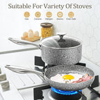 MICHELANGELO Frying Pan Set with Lid, 8" & 10" Granite Frying Pan Set with 100% APEO & PFOA-Free Stone Non Stick Coating, Granite Skillet Set with Lid, Nonstick Frying Pans 2 Piece - 8"+10"