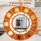 Touch Screen Toaster 2 Slice Stainless Steel Toaster with Digital Countdown Wide Slot LCD Display 2 Slice Toasters Smart Toasters 9 Shade Settings with Defrost/Bagel/Cancel Function