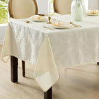 Newbridge Barcelona Luxury Damask Fabric Tablecloth, 60” Wide x 144” Rectangle, Antique White, 100% Polyester, No Iron, Soil Resistant Dining Room, Party and Banquet Table Cover