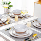 AmorArc Ceramic Dinnerware Sets with Pasta Bowls for 6, Handpainted Plates and Bowls Set with Rustic Terracotta Underside, Scratch Resistant Dishes Set, Dishwasher & Microwave Safe, 24 Pcs