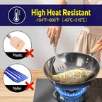 HOTEC Silicone Spatula Set of 2 Heat-Resistant 600°F & BPA-Free Kitchen SaptulaTurner with Stainless Steel Handles, Slotted & Solid Spatulas for Nonstick Cookware, 13.7 Inch, Khaki