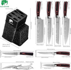 FULLHI 14pcs Block Knife Set, Chef's Knife Steak Knives Set with Block and Sharpener, Kitchen Knife Set, Multi-colour Handle, Gifts for Men Women