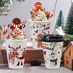 Christmas 100 Pack Coffee Cups with Lids 12oz, Disposable Insulated Ripple Wall To Go Paper Coffee Cups for Hot/Cold Drinks Office Home Shop Event