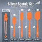 Kaluns Silicone Spatula Set, 4 Rubber Spatulas 600°F Heat Resistant, Nonstick Seamless Design with Stainless Steel Core, Dishwasher Safe, BPA free, Bonus Tongs Included