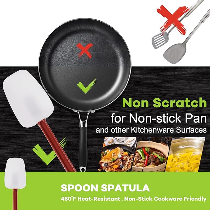 Silicone Rubber Spatula and Spoon Rubber Spatula Set of 3, High Heat Spoon, Commercial for Cooking (3 Spoonula(9.5 Inches))