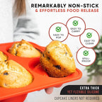 Regular Size 6 Cup Silicone Muffin Pans for Baking - Non-Stick Silicone Cupcake Pans, Easy-Release, Metal Handles, BPA-Free, Dishwasher & Oven Safe, Even Baking Muffin Tray