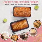 P&P CHEF 2 In 1 Enameled Cast Iron Loaf Pan with Lid, 9 x 5 Inch Bread Loaf Pans for Baking Homemade Sourdough Bread, Meatloaf, Toast, Cake, Nonstick & Healthy & Sturdy, 2 Piece Set - Pink