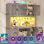 Itaar 71" Pantry Cabinet with Charging Station and LED Light, Kitchen Pantry Cabinet with Microwave Stand, 47.2" Wide Kitchen Storage Cabinets with Storage Cart 3 Tier for Dining Room, Grey
