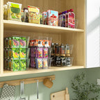 BALEINE Pantry Organizers and Storage Bins, Plastic Clear Storage Bins with 3 Removable Dividers, BPA-Free Fridge Organizers for Kitchen Cabinet Bathroom (10.5x6.1x3.5, 6PK)