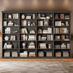 70.8" Tall Black Bookshelf, Farmhouse Modular Bookcase with 6-Tier Adjustable Shelves, Large Storage Cabinet for Home Office, Living Room, Set of 4